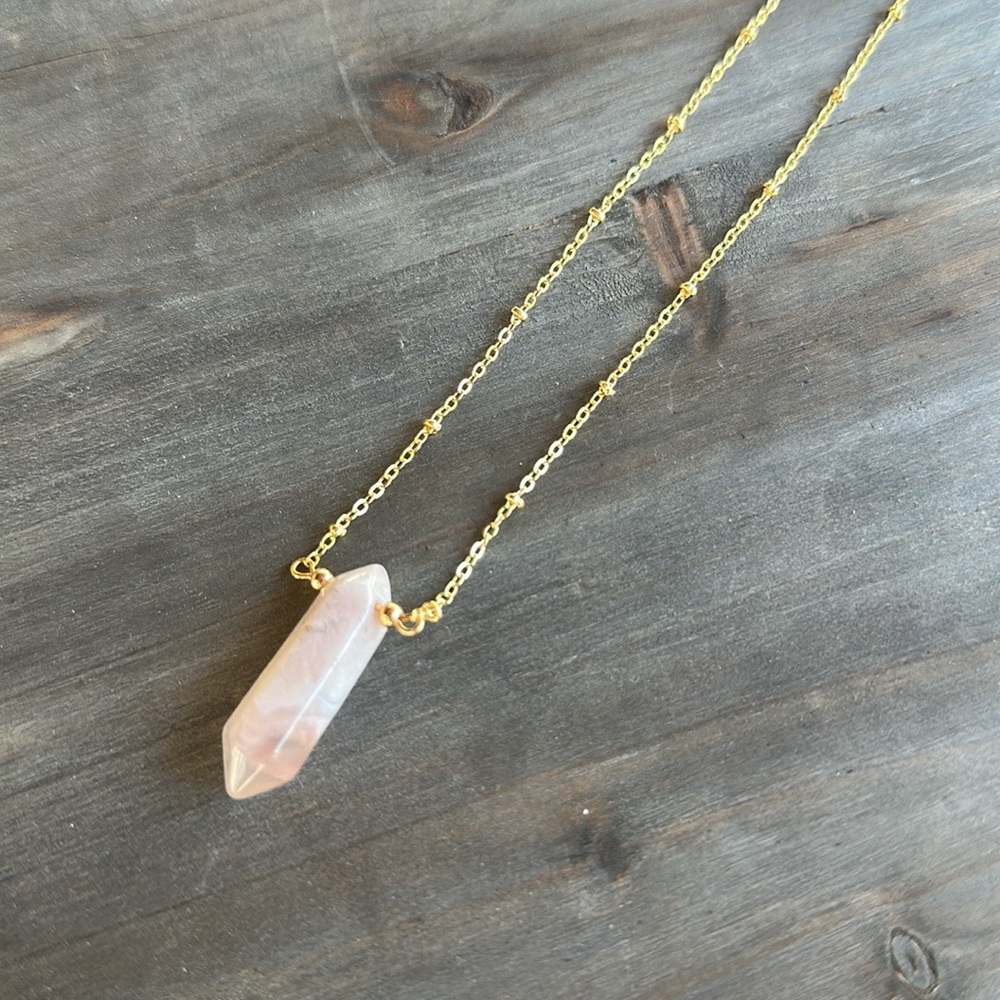 Gold Chain Necklace with Cream Stone Pendant